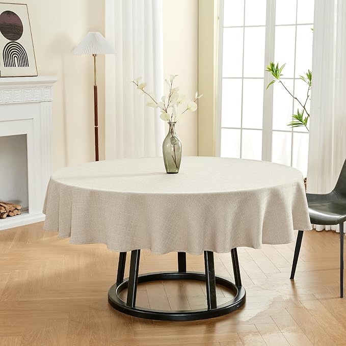 BALCONY & FALCON Round Tablecloth Washable Wrinkle Resistant and Water Proof Table Cloth Decorative Linen Fabric Tablecloths for Dining Parties Kitchen Wedding and Outdoor Use (Beige, 70" Round)