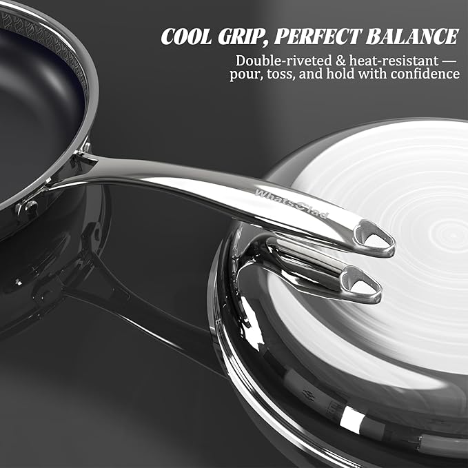 10" Hybrid Ceramic Nonstick Frying Pan, 3-Ply Stainless Steel Skillet, 2-Layer Coating, PFAS & PTFE Free, 9H Hardness & Corrosion Resistance, Dishwasher Safe, Induction Compatible-Black