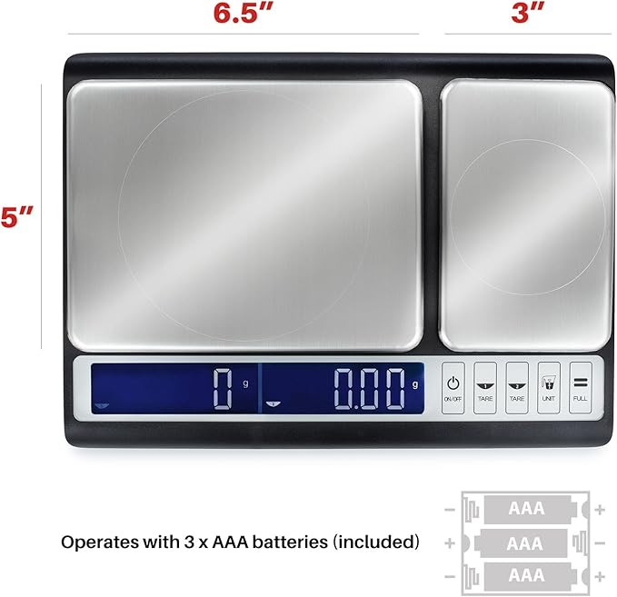 Smart Weigh Dual Platform Digital Kitchen Scale Stainless Steel Culinary Kitchen Scale 10 kilograms x 0.01 Grams High Precision Digital Food Scale Tare Function LCD w/Backlit for Baking Cooking Food