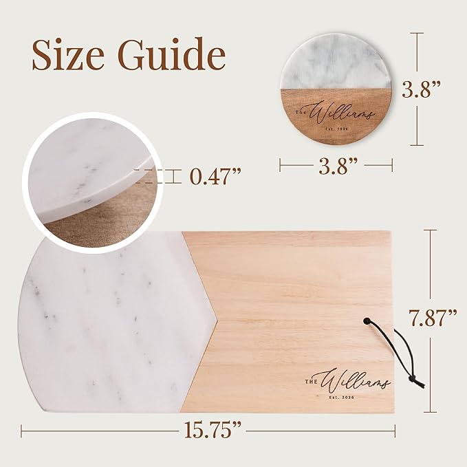 Custom Engraved Wood Marble Cutting Board Set, Personalized Cheese Board & Charcuterie Tray with Coasters, Ideal Housewarming or Wedding Gift