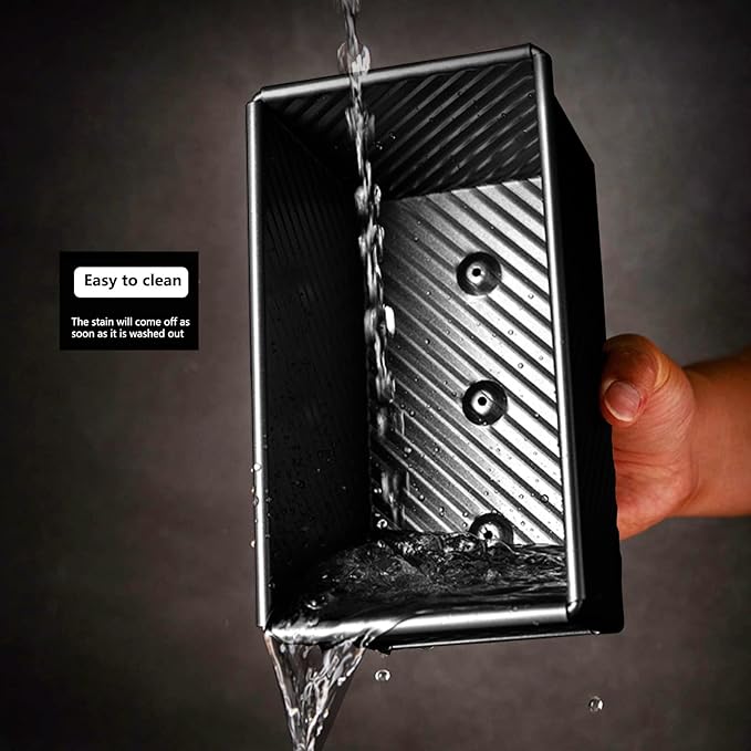 Black Pullman Loaf Pan with Lid, 1 lb Dough Capacity, Nonstick Bread Toast Mold with Cover, Carbon Steel Corrugated Bread Mould Bakeware