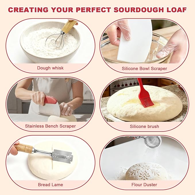 Sourdough Bread Baking Supplies, Sourdough Starter Kit with Cotton Rope Oval & Round Bread Proofing Basket and Sourdough Starter Jar, Artisan Bread Making Kit Ideal Gift for Bakers, Women Wife Mom