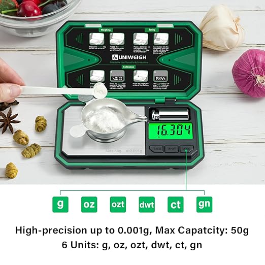 Milligram Scale Precision 0.001g/50g, Digital Jewelry Scale for Powder,Coins,Gold,Gem,Reloading,Micro Gram Scale with 6 Units,Tare,Cal Weight,Pocket mg Scale with Battery Powered