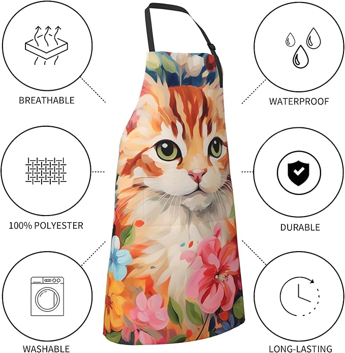 Funny Animal Apron with 2 Pockets Waterproof for Men Women Kitchen Garden Decor