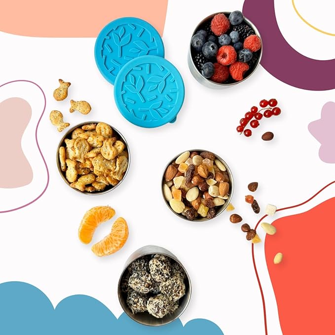 TAVVA 4 X 7 oz Stainless Steel Snack Containers with Lids - Leakproof w/Silicone Lids - BPA Free - Dishwasher & Freezer Safe - Portable & Reusable - Stainless Steel Storage Food Snack Containers