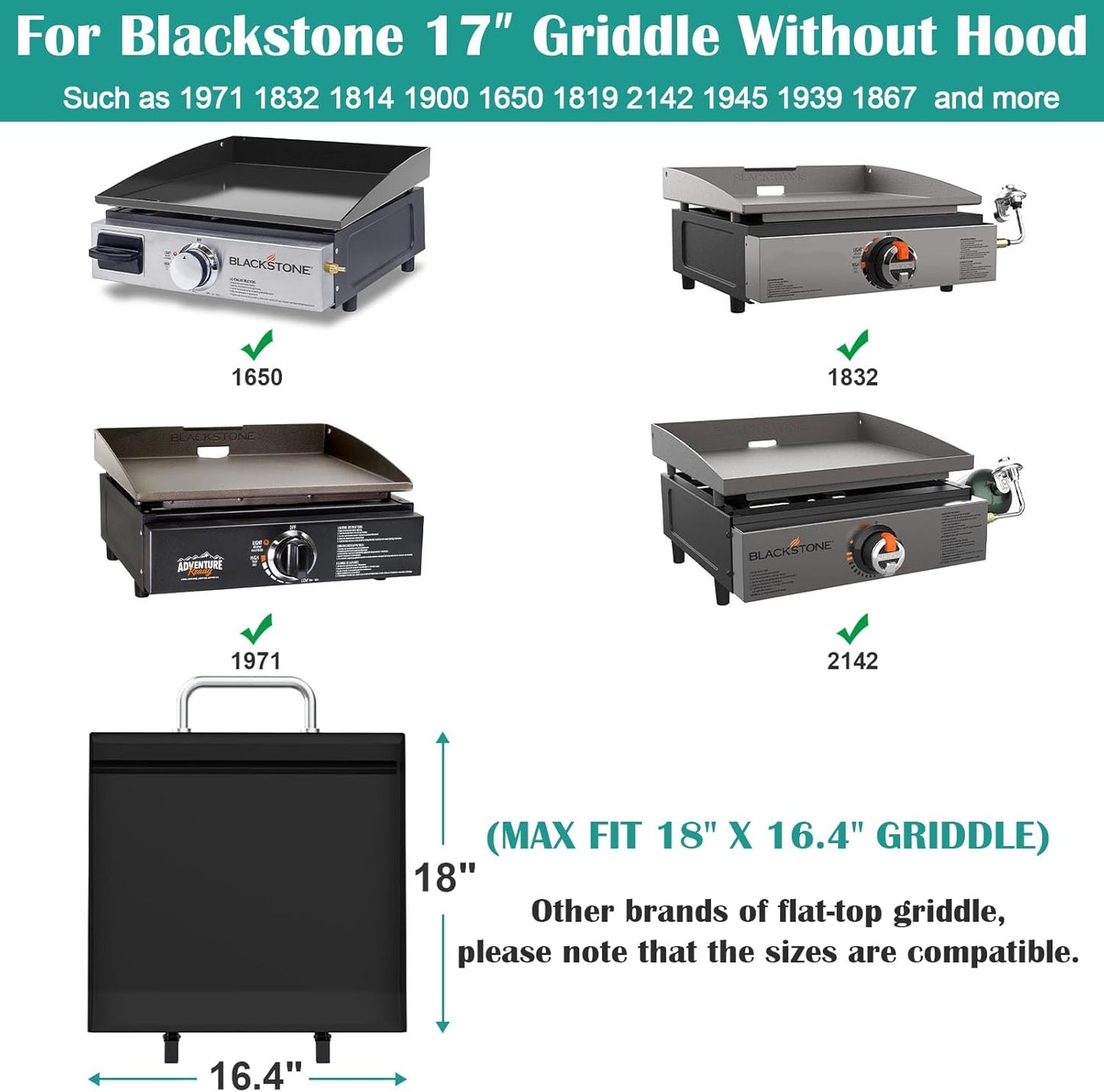 Upgraded Griddle Hinged Lid for 17" Blackstone 1971 1832 1814 1900 1650 1819 2142 1945 1939 1867 and More, Hard Cover Hood with Thermometer for Blackstone 17 Inch Griddle Accessories