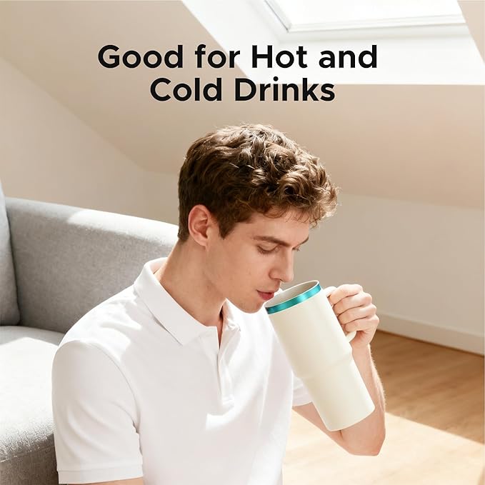 OMTech 30 oz. Tumblers with Handle & Lid, 12 Pack Tumbler Bulk with Double Wall Vacuum Insulation, Food-Grade Stainless Steel Insulated Coffee Mug, Sweatproof Travel Mug for Hot Cold Drinks, Cream