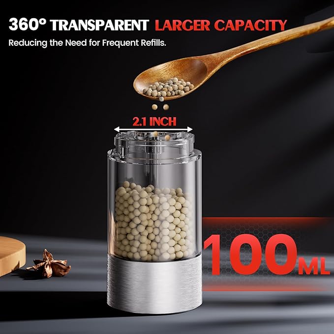 Electric Salt and Pepper Grinder- Automatic Battery Pepper Mill Shakers Kitchen Essentials for New Home Adjustable Coarseness Upgraded Larger Capacity with Led for Housewarming Gifts