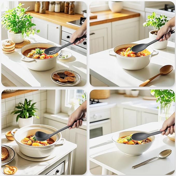 Silicone Kitchen Cooking Utensils Set: MOACC Heat Resistant 13inch Long Kitchen Gadgets, BPA Free Non Stick Rubber Cook Accessories For Food Prep, Frying, Serving, Basting (Dark Grey)