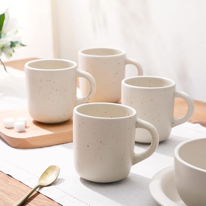 Bloomhouse - Two Time Oprah's Favorite Things Winner - Corsica Clay 4-Piece Mug Set – Sea Salt White Stoneware Coffee & Tea Cups, Durable Ceramic Drinkware