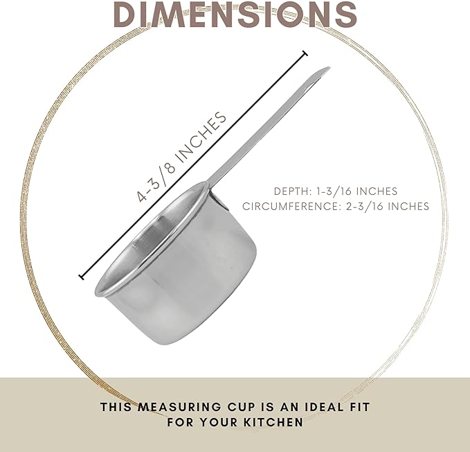 1/4 Cup Stainless Steel Measuring Cup | Sturdy Metal 60 ml | 60 cc | 2 oz | Single Cup for Wet and Dry Ingredients | Great for use as 1/4 Cup Dog Food Scoop - 12 PK