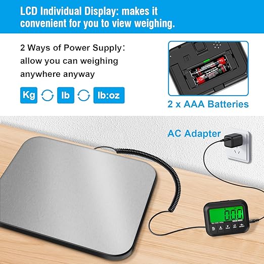 Shipping Scale, 440 lbs/10g Highly Accurate Postal Scale with Hold/Tare/Pcs, Digital Postage Scale with LCD Display for Packages/Luggage/Post Office/Dog, Battery & USB Cable Included