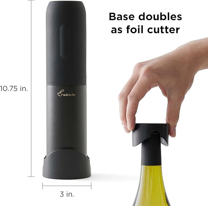 Rabbit Compact Electric Corkscrew Wine Bottle Opener, Black, 10.75 Inch