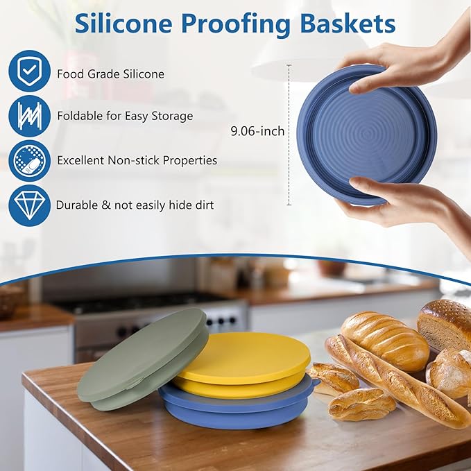 Electric Heating Bread Proofing Basket, Sourdough Starter Warmer - 4 Heat Settings, Foldable 9-Inch Sourdough Starter Kit, Banneton Sourdough Bread Baking Supplies