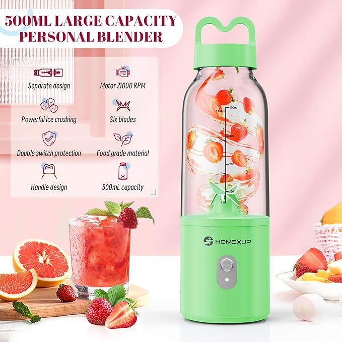 Portable 14OZ Juicer， High-Powered at 175W for Smoothies, Ice Blending, Juicing, and Food Processing ， Compact, Convenient, and Versatile (Green)