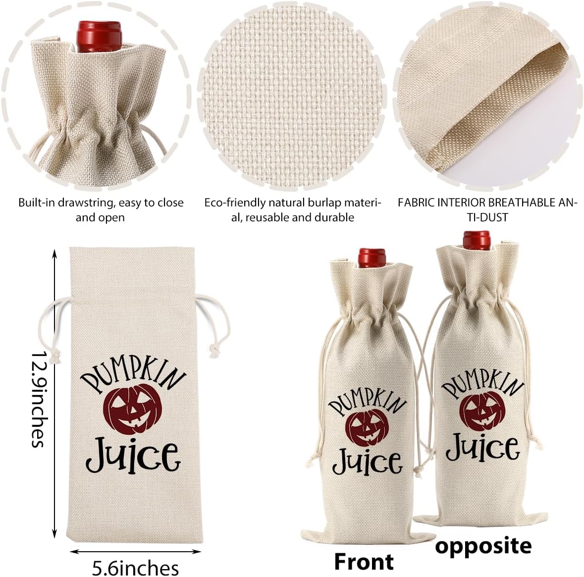 Funny Halloween Wine Bag Halloween Decor Halloween Birthday Party Decorations Halloween Birthday Gifts for Women Men Her Friends Holiday Gift Bag Pumpkin Juice Wine Bag