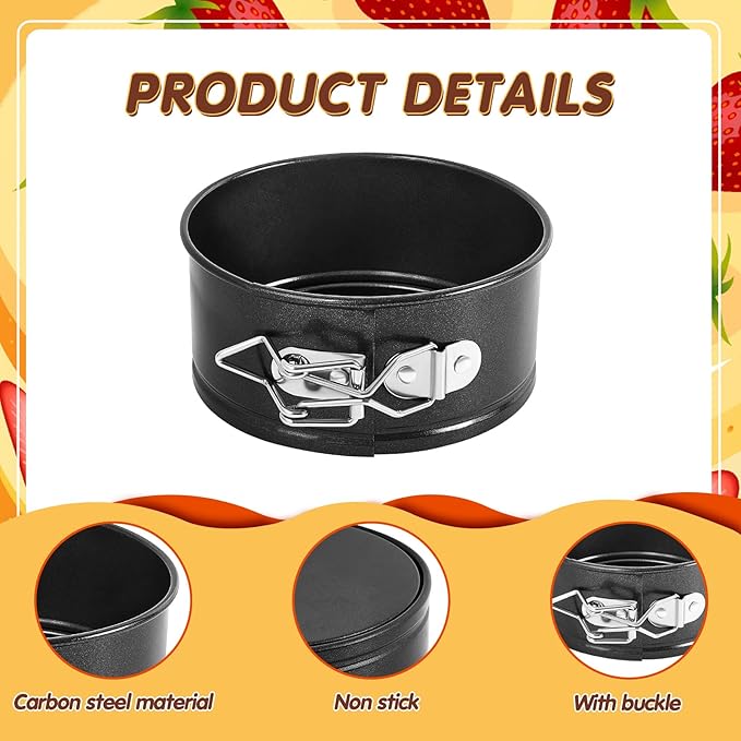 Sunnyray 8 Pcs 4 Inch Springform Pan for Baking Mini Cheesecake Pans with Removable Bottom Nonstick Leakproof Round Cake Mold Spring Form Molds for Mini Cheesecake Pizza and Quiches (Black)