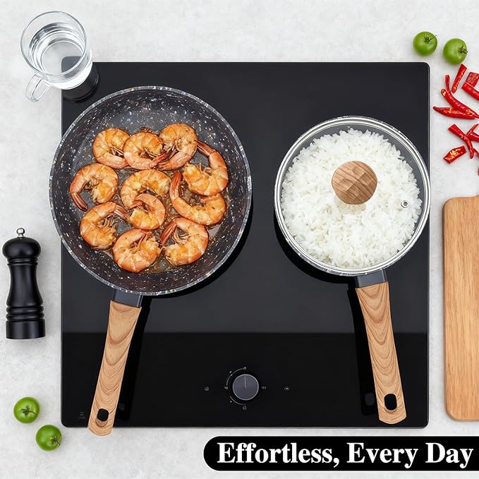 2-Piece Nonstick Cookware Set, 8.5 Inch Frying Pan & 1.43QT Saucepan with Lid | PFAS & PFOA Free Non-Toxic Coating | Induction Compatible, Dishwasher Safe | Pots and Pans Set for Beginner Kitchen