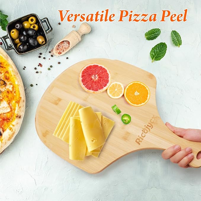 Pizza Peel 12 inch 2 Pack, Bamboo Wooden Pizza Peels for Pizza, Bread, Cheese, Vegetable, Fruits