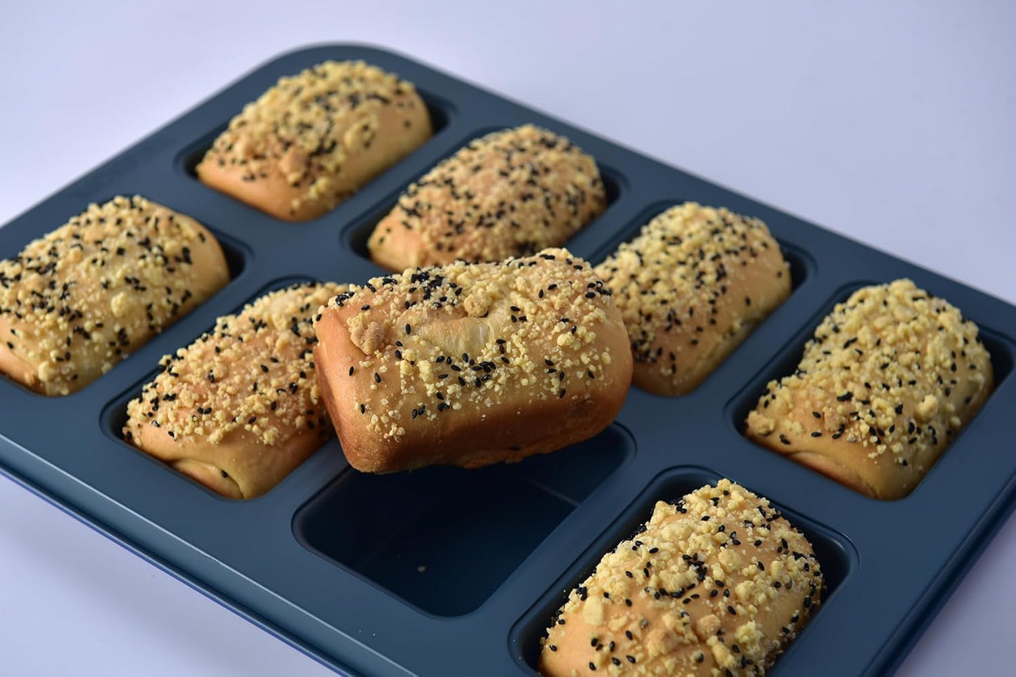 Monfish Mini loaf pan 8 cativy Small Rectangle brownie cake pan Carbon Steel Royal blue non stick