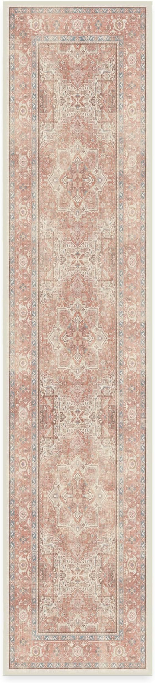 RUGGABLE Washable Runner Rug – Kamran Rose Pink 2.5x12, Stain-Resistant, Non-Slip Hallway Runner – Machine Washable Rug for Hallway, Entryway, Living Room & Kitchen–with Standard Pad