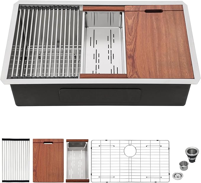 33 Undermount Kitchen Sink - Mocoloo 33 x 19 Undermount Sink Workstation Stainless Steel Kitchen Sinks 16 Gauge Single Bowl Handmade,10'' Deep Basin