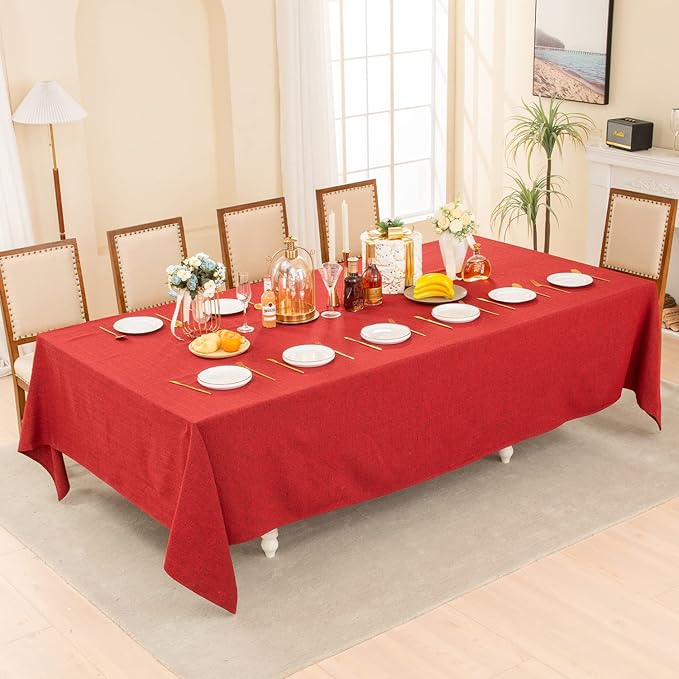 BALCONY & FALCON Rectangle Tablecloth Washable Wrinkle Resistant and Water Proof Table Cloth Decorative Linen Fabric Tablecloths for Dining Parties Kitchen Wedding and Outdoor Use (Red, 90x156)