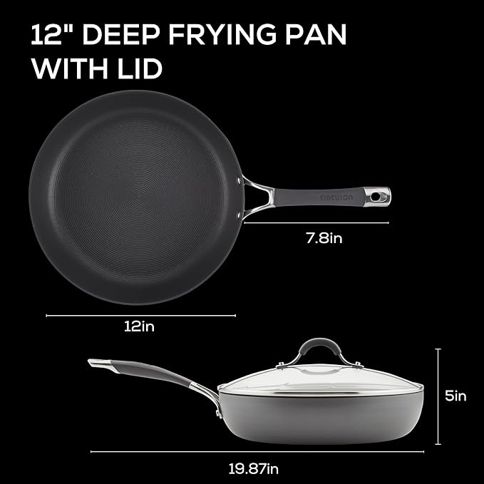 Circulon Radiance Deep Hard Anodized Nonstick Frying Pan /Skillet with Lid - 12 Inch, Gray