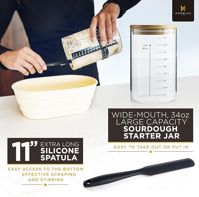 Sourdough Starter Kit, 14pcs Bread Making Kit & Sourdough Bread Baking Supplies Kit, Banneton Basket Kit for Sourdough Proofing with Bread Baking bowl for Artisan Breads (Yellow) by HOMELUX THEORY