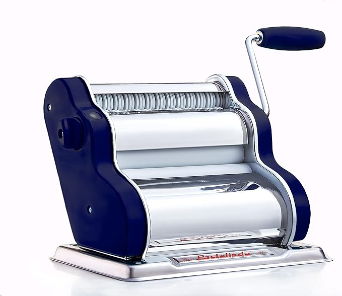 PASTALINDAClassic 200 Pasta Maker Machine, 20 cm Wide Rollers, 9 Thickness Positions, 2 Cutting Positions, Stainless Steel. Includes Reinforced Hand Crank And Two Clamps (Navy Blue)