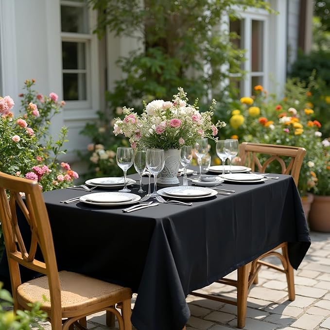 sancua Rectangle Tablecloth - 70 x 90 Inch - Stain and Wrinkle Resistant Washable Polyester Table Cloth, Decorative Fabric Table Cover for Dining Tables, Buffet Parties and Camping, Black