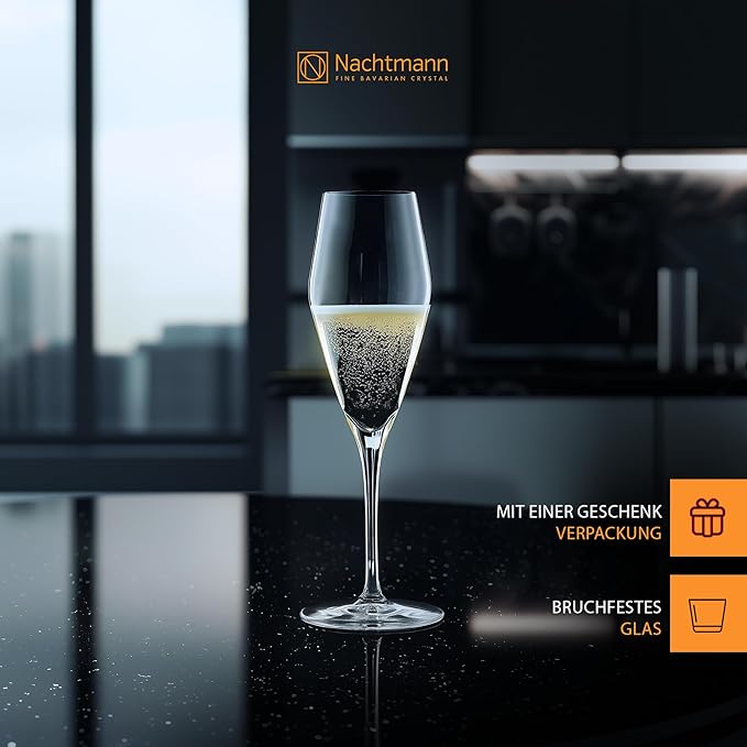 Nachtmann ViNOVA Champagne Flutes (Set of 4) - 9 oz Crystal Stemmed Sparkling Wine Glasses, Modern Design, Elegant Gift-Ready Packaging, Dishwasher Safe Modern Glassware, Made in Germany