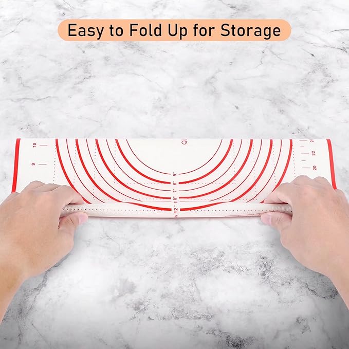 Silicone Pastry Baking Mat Dough - 16x24Inch Large Non Stick Slip Cookie Bread Rolling Mats Sheet, Kitchen Counter Kneading Cooking Board Pad Matt with Measurement for Pie Pizza Cookies Fondant Making