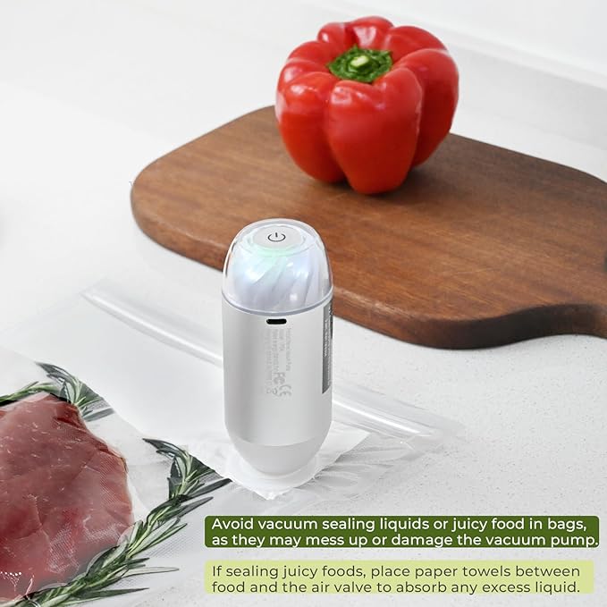 Auto Handheld Vacuum Sealer for Food with 10 Reusable Vacuum Seal Bags(4 Small, 4 Medium, 2 Extra-long), One-Touch Sealing, BPA-Free, Upgraded Sturdy Air Valve, Sous Vide Bag