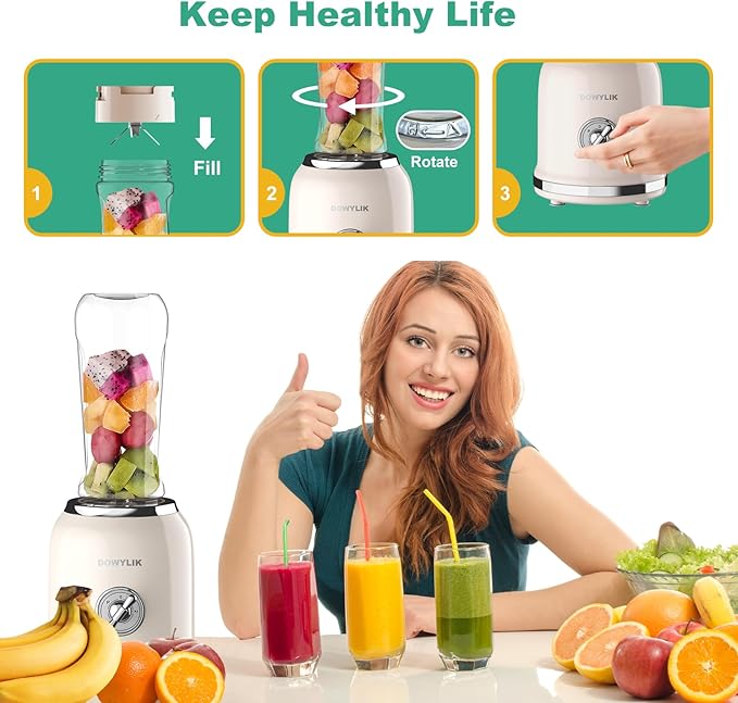 Personal Retro Protein Drink Blender, 3 Speed Small Blender for Smoothies, Maker with 6-Edge Blade and 2 * 20oz BPA Free Travel Cups