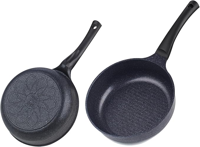 Cook N Home Marble Nonstick Cookware Saute Fry Pan, 8-inch + 9.5-inch, Black