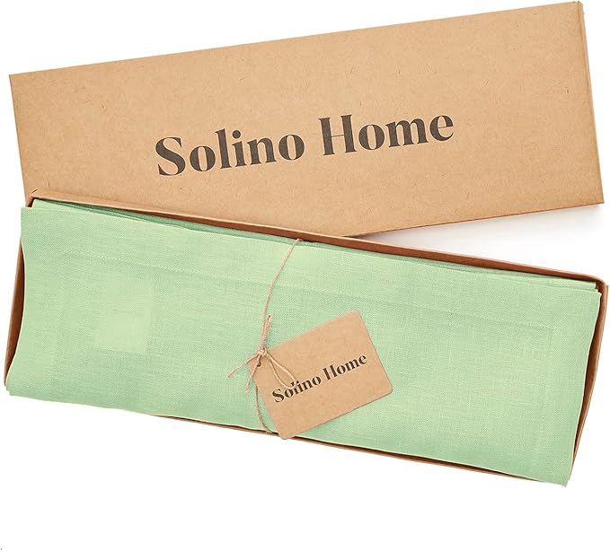 Solino Home Linen Cloth Placemats Set of 4-100% Pure Linen Pastel Green Placemats 14 x 19 Inch - Fete