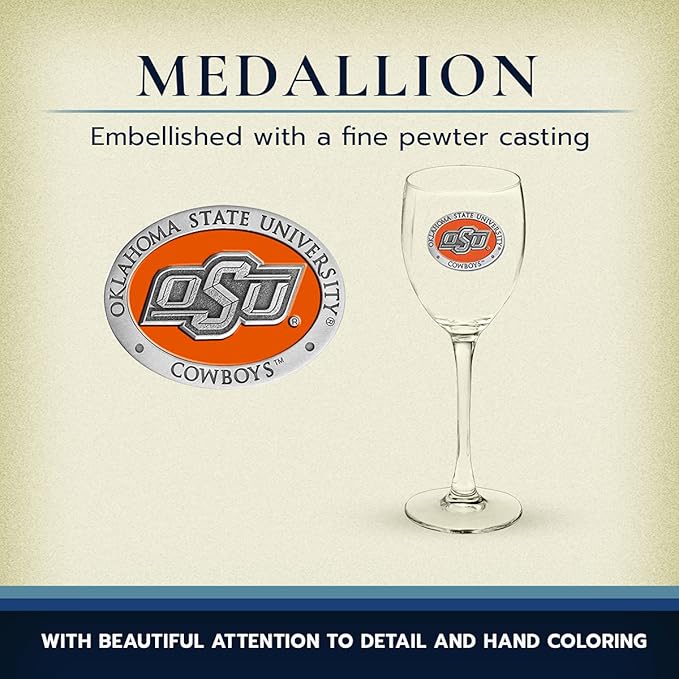 Heritage Pewter Oklahoma State Cowboys Glass Goblets – Set of 2 | 12 OZ Goblet Wine Glasses | Expertly Crafted Pewter Glass