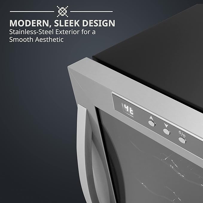 SCHMÉCKÉ 10 Bottle Thermoelectric Wine Cooler/Chiller - Stainless Steel - Counter Top Red & White Wine Cellar w/Digital Temperature, Freestanding Refrigerator Smoked Glass Door Quiet Operation Fridge