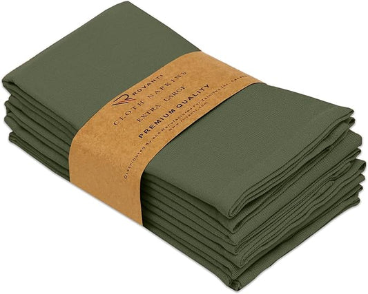 Ruvanti Cloth Napkins Set of 6, 18x18 Inches Napkins Cloth Washable, Soft, Durable, Absorbent, Cotton Blend. Table Dinner Napkins Cloth for Hotel, Lunch, Restaurant, Wedding Parties - Matine Olive