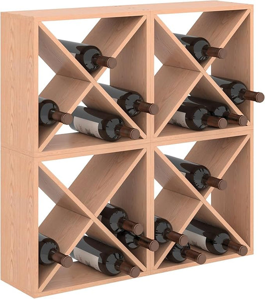 JAXPETY 96 Bottle Wine Rack Countertop Wine Storage Cube Freestanding Wine Holder Wood Storage Shelf for Home Kitchen Bar