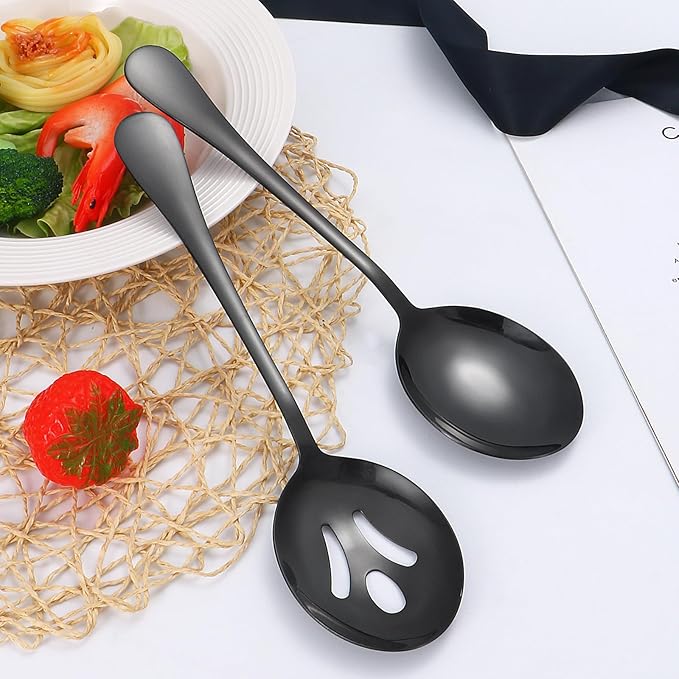Black Serving Utensils,8 Pcs Stainless Steel Serving Utensil Set Include Serving Spoons,Serving Fork,Soup Ladle,Lasagna Server,Pie Server,Large Serving Set for Parties Buffet Home,Dishwasher Safe