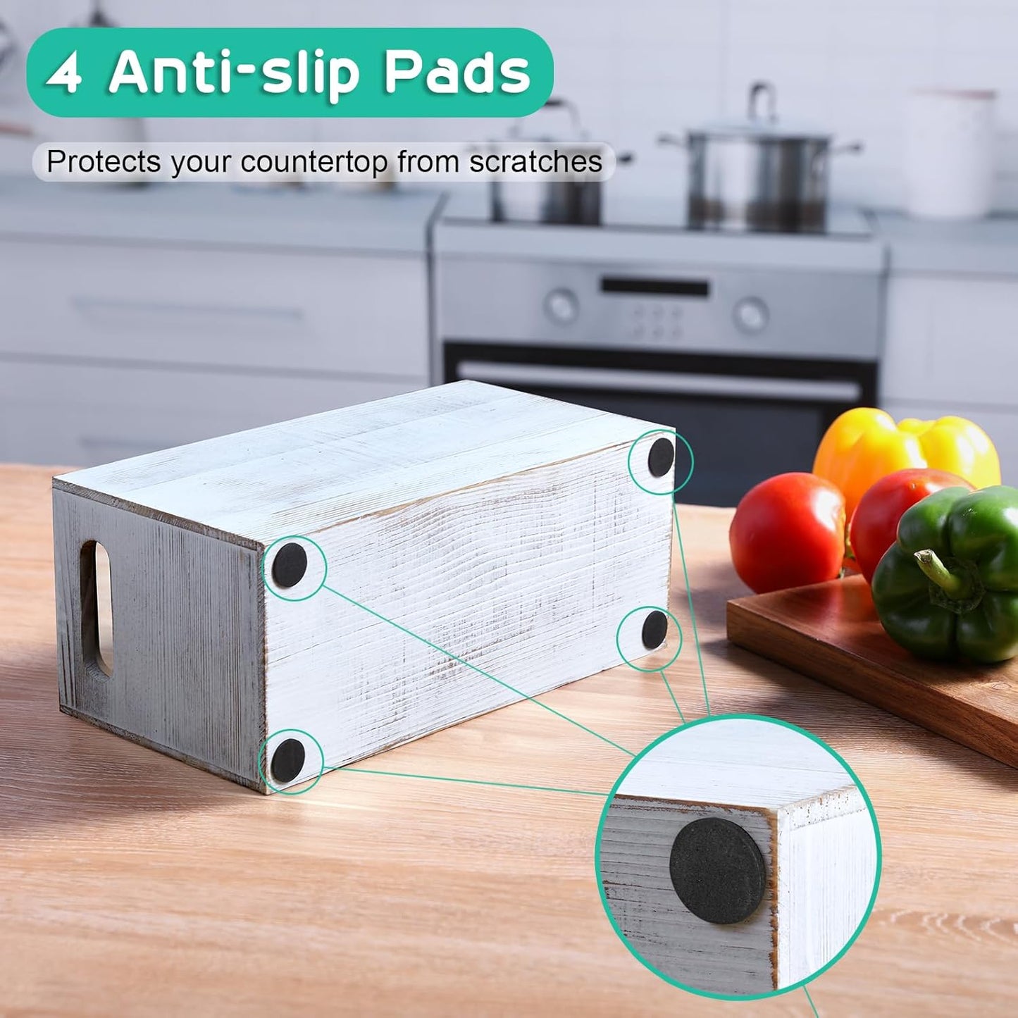 ALELION Rustic White Utensil Holder with Removable Divider - 3 Compartment Wooden Utensil Caddy Organizer for Kitchen Counter - Cooking Utensil Crock for Countertop