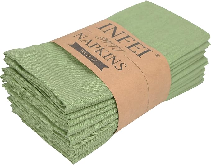 Soft Color Linen Blended Thin Dinner Cloth Napkins - Set of 12 (40 x 40 cm) - for Christmas Events & Home Use (Lime Green)