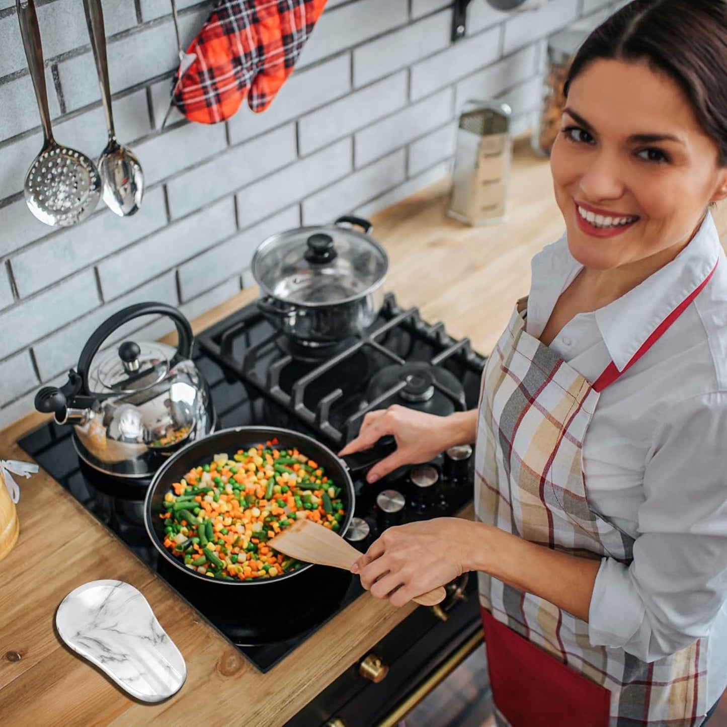 Marble Spoon Rest - Heat-Resistant, Spoon Holder for Stove Top - Kitchen Utensil Holder for Spoon, Ladle, Spatula & Other Accessories