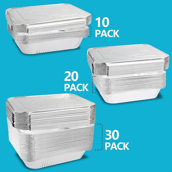 9x13 In Aluminum Pans with Lids, 30PCS Extra Deep Disposable Baking Pans for Roasting, Baking, Cooking, Food Prep, Chafing, Steam Table, Oven, Cake, and Party Catering.