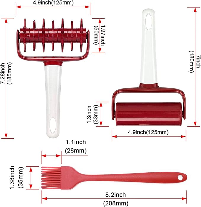 4 pcs Pizza Tool Set Including Pastry Pizza Roller, Pizza Dough Docker that Time-Saving and Dough Cutter and Silicagel Pastry Brush (4 pcs)