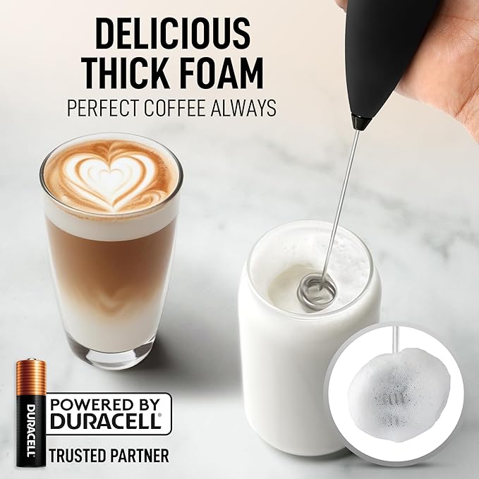 Zulay Kitchen Whisk Milk Frother with 4 Duracell Batteries - Powerful Handheld Foam Maker for Coffee, Lattes, Matcha, Hot Chocolate & Cappuccinos - Whip Creamy Froth in Seconds -