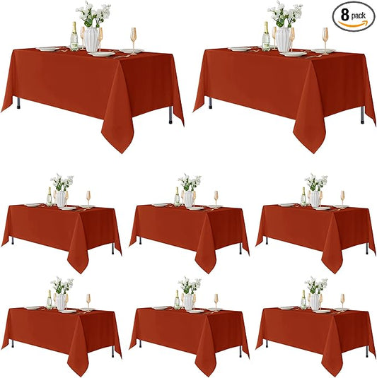 Fitable 8 Pack Rectangle Tablecloths: Stain Resistant Wrinkle Free Fall Table Clothes, Washable Reusable Polyester Table Covers for Wedding Thanksgiving Party Birthday Banquet(Rust, 60x102 Inch)