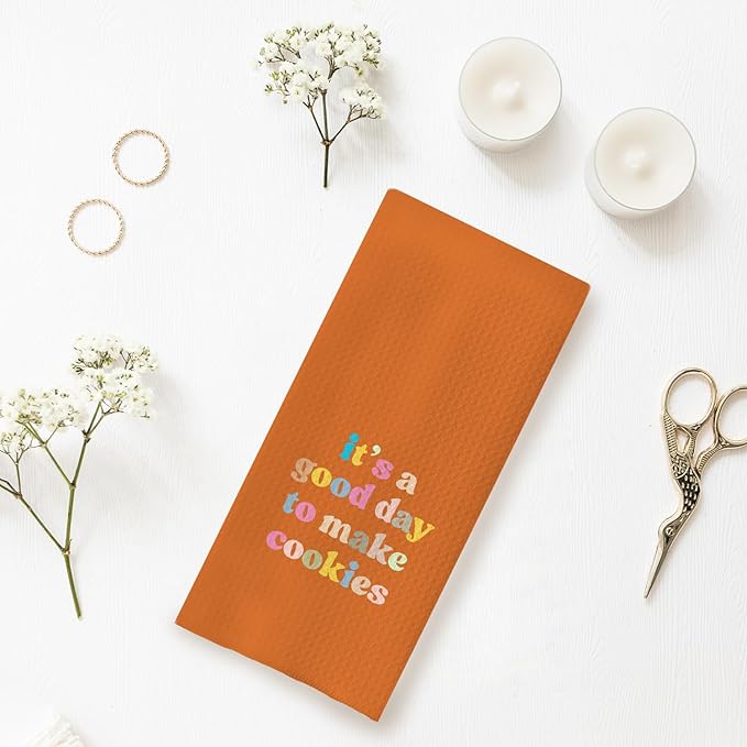 Baking & Kitchen Towels, Tea Towels for Bakers & Cooks, Gifts for Cookie Lovers, 16x24 (Orange)